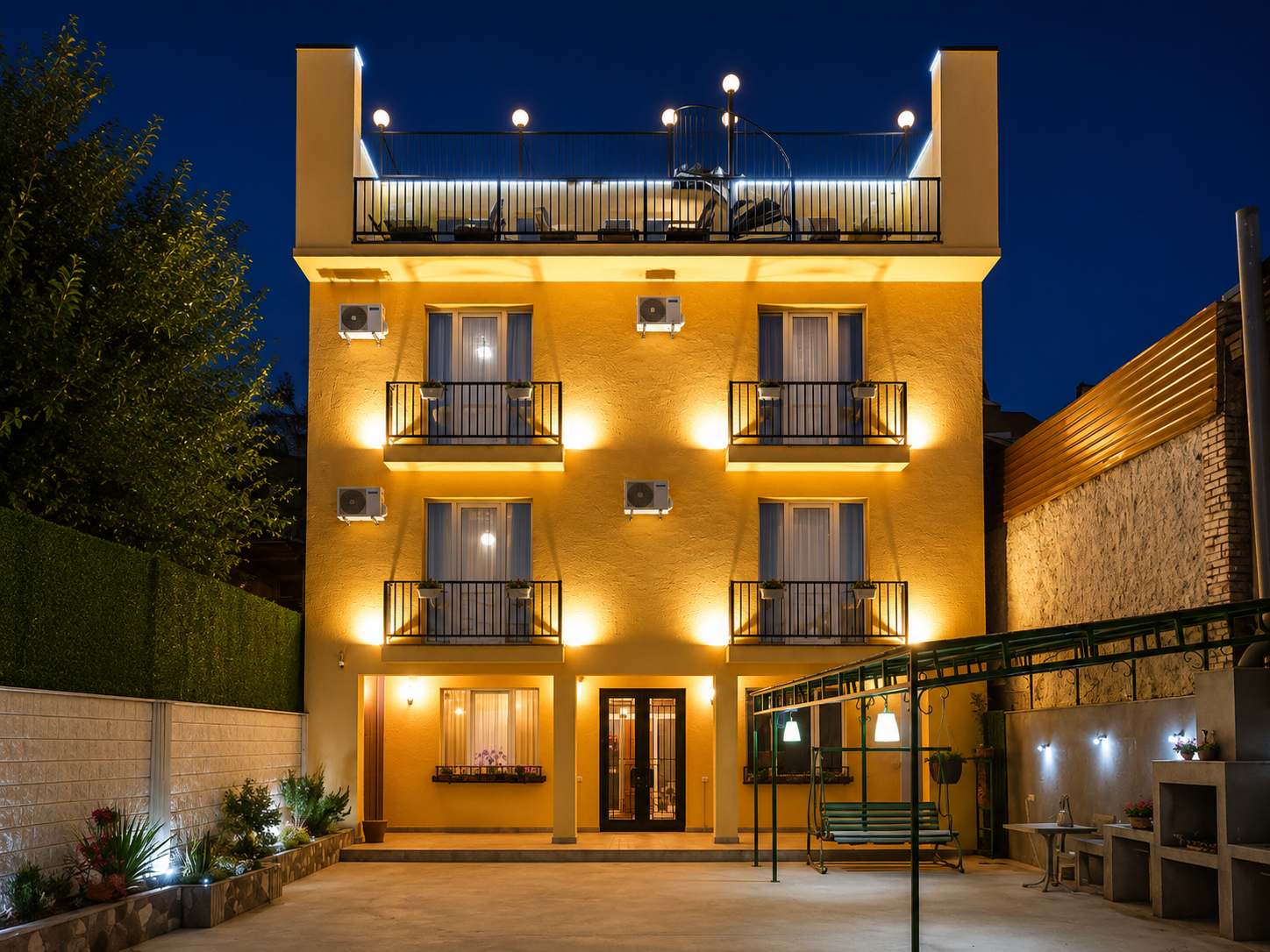Exterior of Hotel Nutsa in Old Tbilisi at night