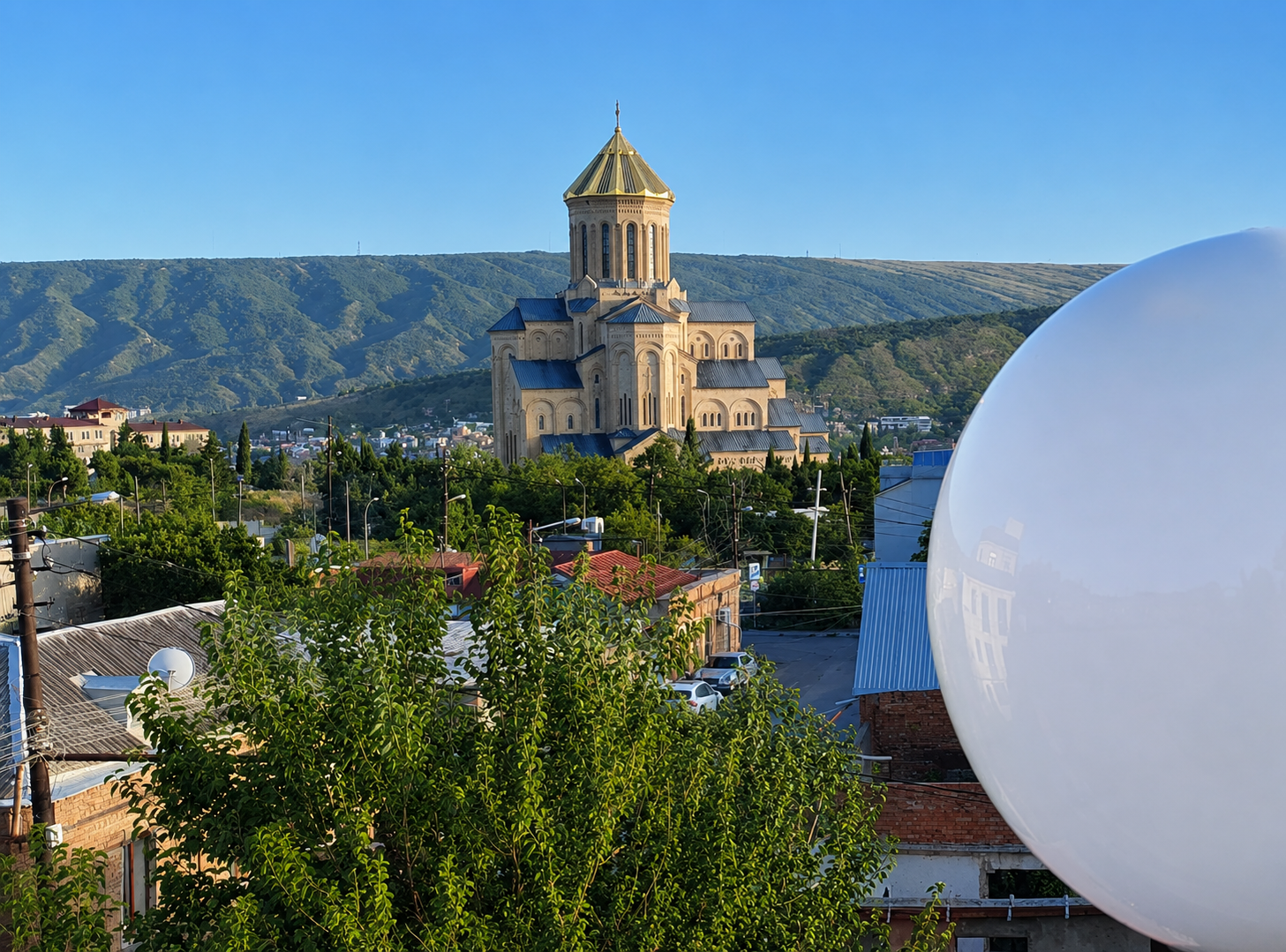 View from terrace Hotel Nutsa Holy Trinity Cathedral (Sameba) in Tbilisi