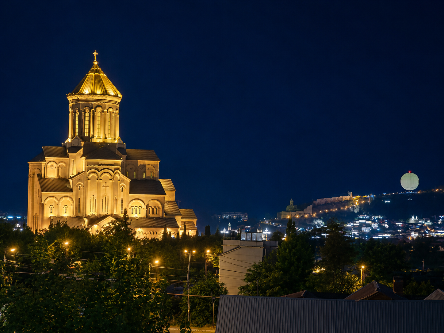 View from terrace Hotel Nutsa Holy Trinity Cathedral (Sameba) in Tbilisi