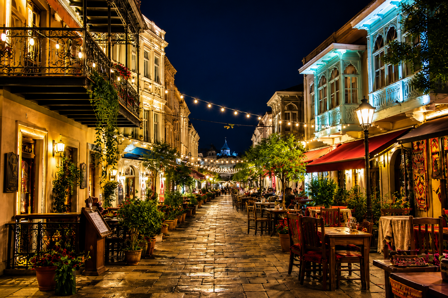 Old Tbilisi street with cozy cafes