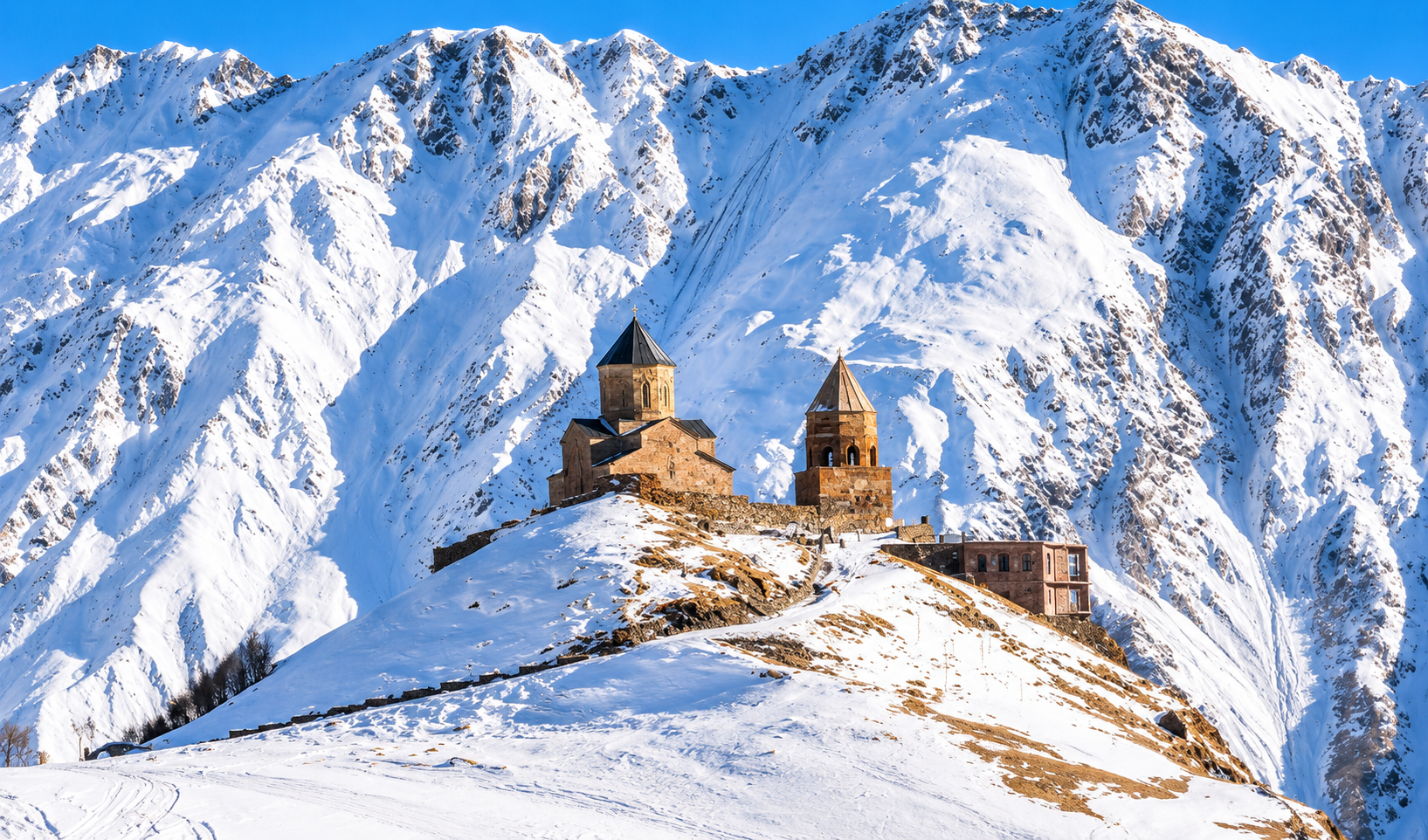 Gergeti Trinity Church in winter – Kazbegi day trip from Tbilisi